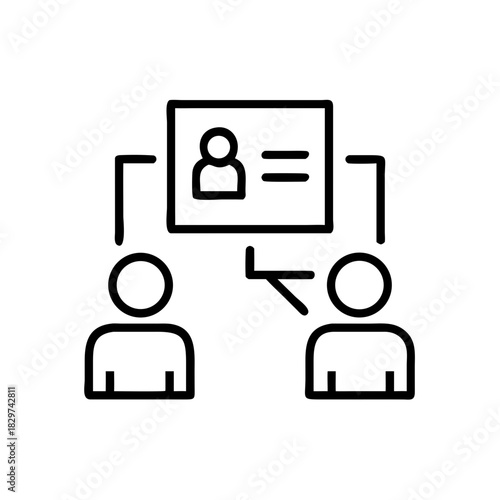 Two people exchanging information with a profile card concept of daily routine  