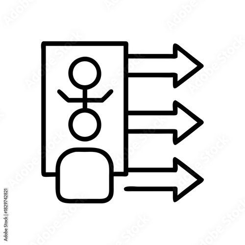 Icon of people with arrows indicating workflow concept of daily routine  