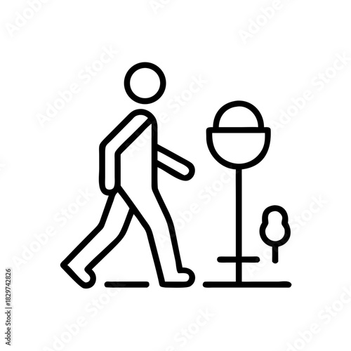 Person walking past a recycling bin with tree nearby, concept of daily routine  