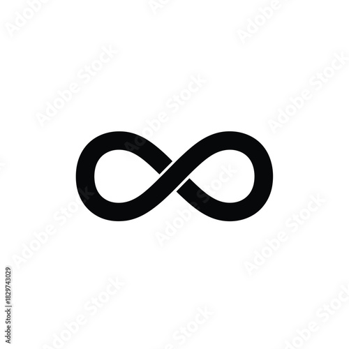 Black infinity symbol isolated on white background representing eternity, endlessness, forever, limitless, infinite, and timelessness concepts.