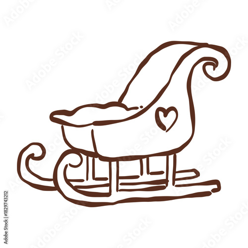 Cozy winter sleigh line art illustration with soft whimsical curves and a tiny heart accent perfect for festive Christmas scenes and magical holiday projects