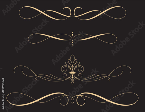 Elegant set of golden calligraphic swirls and vintage page dividers