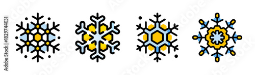 Set of colorful snowflake icons for winter and holiday designs
