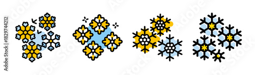 Colorful snowflake icon set for weather, winter, and temperature