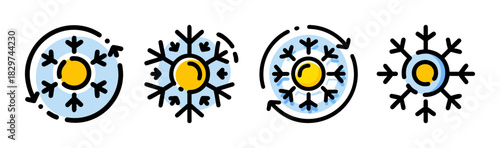 Cooling and freezing vector icon set for climate control app