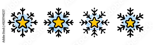 Winter holiday vector set: four stylized snowflakes with stars