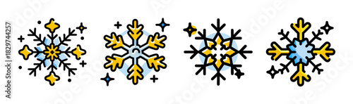 Stylized winter snowflake collection with sparkling elements