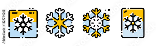 Snowflake and cold weather icons set for winter climate design