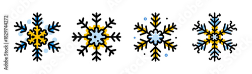 Colorful cartoon snowflake icon set for festive winter designs