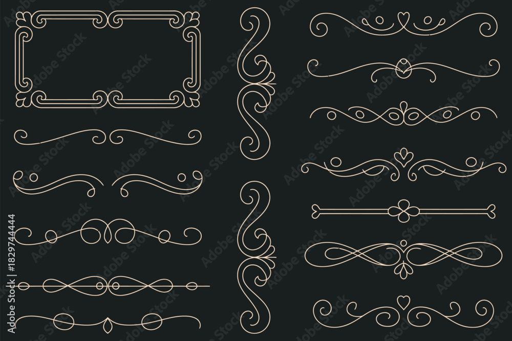 Fototapeta premium Sophisticated set of calligraphic design elements borders, frames, and dividers