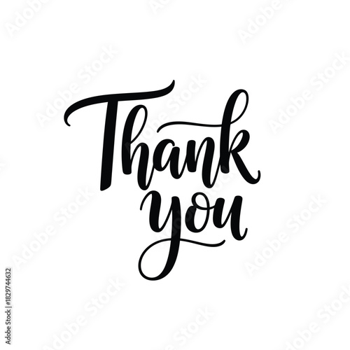 Elegant black cursive calligraphy text 'thank you' isolated on a white background, perfect for expressing gratitude and appreciation in design.