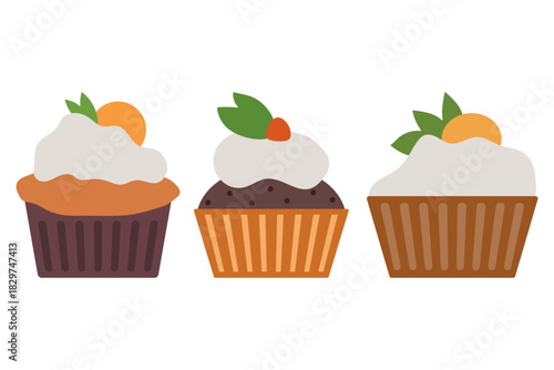 Three Cupcakes with Frosting Illustration