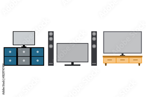 Television on Cabinet and Home Theater Illustration