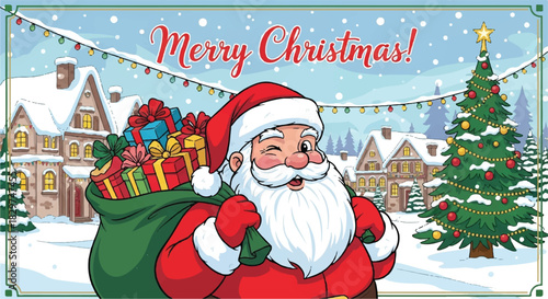 Santa Claus with a sack full of presents ready for Christmas.