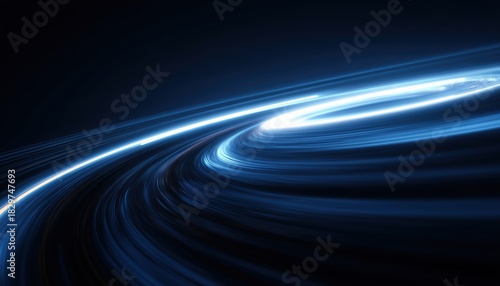 Blue Speed Lights Create Circular Disk Shapes Or Light Pathways Through Space In A Digital Tech Cover Design Capturing Movement.