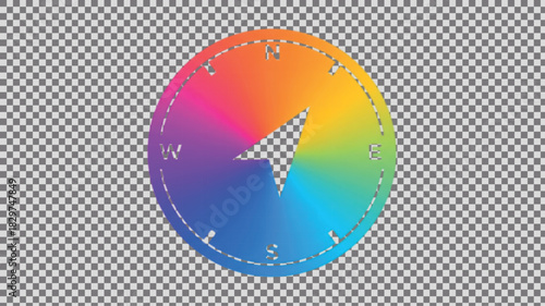 Abstract Rainbow Compass Navigation Icon: Global Positioning and Direction Guide.