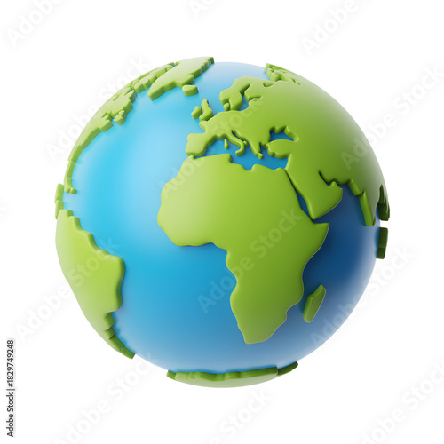 3D globe of the Earth rendered with green continents and blue oceans isolated on white background