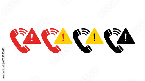 Phone Call Warning Icons Set Red Black Yellow.