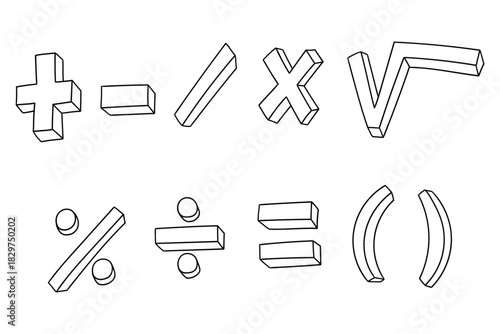 Hand-drawn doodle set of mathematical symbols on a white background.