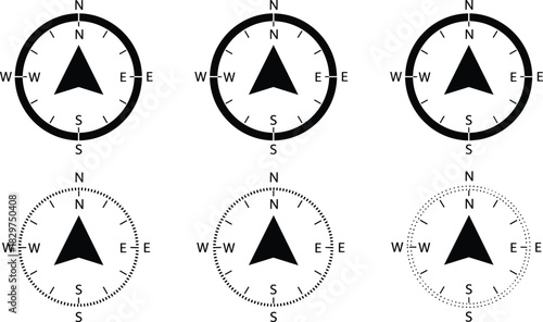 Simple Round Compass Navigation Icon Set Vector