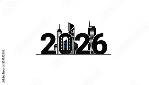 Modern 2026 logo with a cityscape silhouette graphic branding and event promotion isolated on a white background