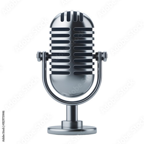 Vintage microphone classic chrome design perfect for podcasting and audio recording applications