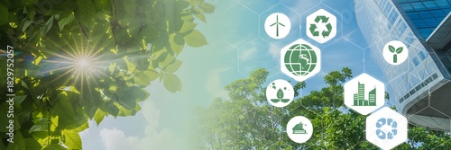 Digital composite image illustrating environmental sustainability concepts with green technology and nature's vitality