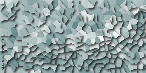 Abstract geometric mosaic with cool blue and grey polygonal shapes casting distinct shadows, creating a textured, layered effect with a modern and sophisticated visual appeal