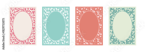 総柄フレームセット（楕円）さくらんぼ／ぶどう／イチゴ／ツタ