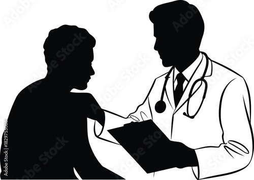 A compassionate doctor in a white coat with a stethoscope discusses health matters with a patient