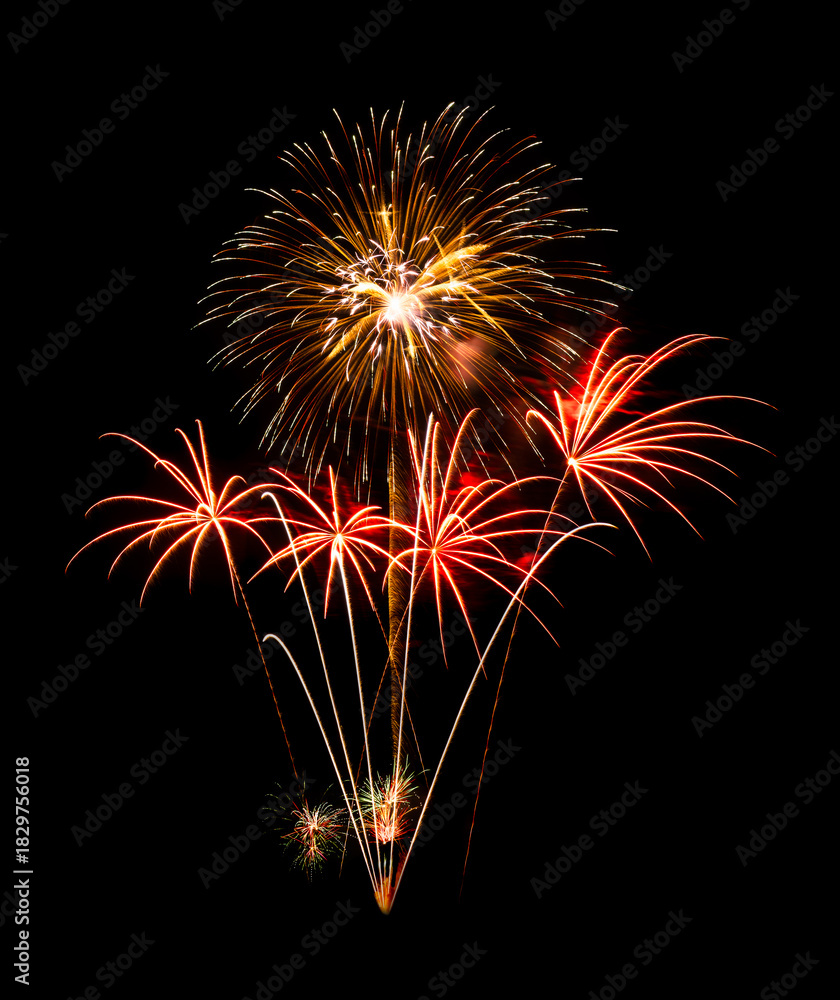 Fototapeta premium Colorful firework sparkling on black background for celebration and anniversary