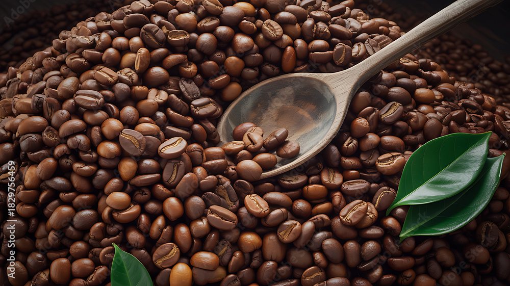 Fototapeta premium coffee beans on a wooden background