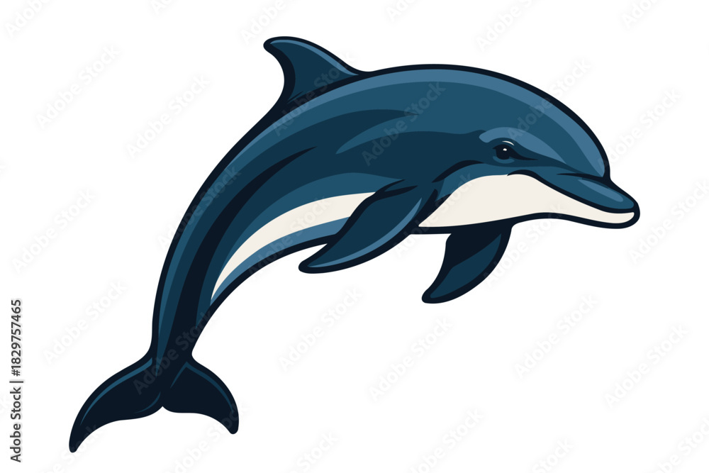 Obraz premium A dynamic illustration of a playful dolphin leaping joyfully from the ocean water with a white background for easy integration into designs