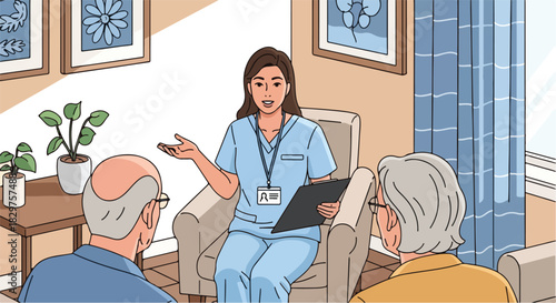 Elderly Couple Receives Care From Medical Professional In Living Room