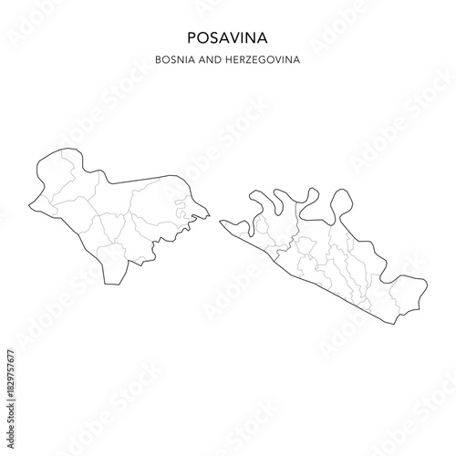 Vector Map of Posavina Canton (Županija Posavska, Posavski Kanton) with Settlements (Naselja), Cities and Municipalities - FBiH, Bosnia and Herzegovina - 2025