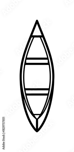 Sleek minimalist canoe outline for adventure branding and outdoor recreation designs, vector art