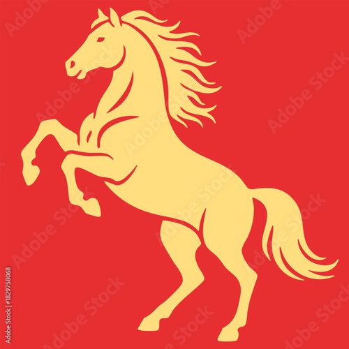 Vibrant Heraldic Crest Element Featuring a Wild Mustang Horse in a Dramatic Victory Pose