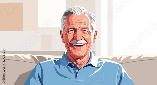 Smiling Elderly Man Relaxing on a Couch Indoors