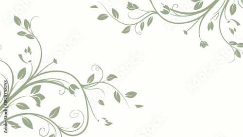 Elegant green swirling vines and leaves forming a decorative floral border on a clean white background.