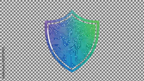 Circuit Board Gradient Shield Icon: Digital Cyber Security and System Protection.