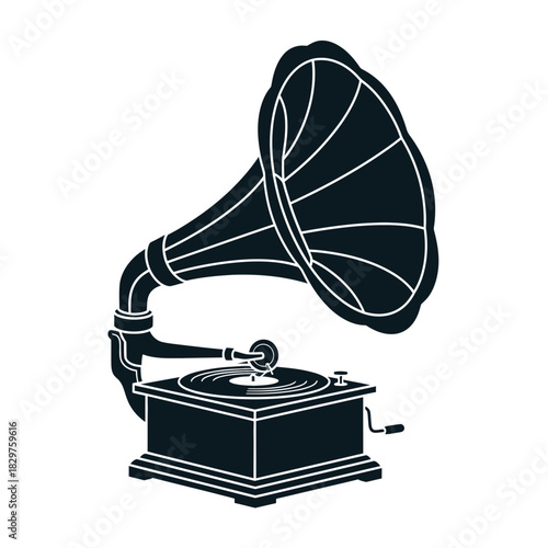 Vintage Gramophone Silhouette – Retro Music Player Vector Illustration