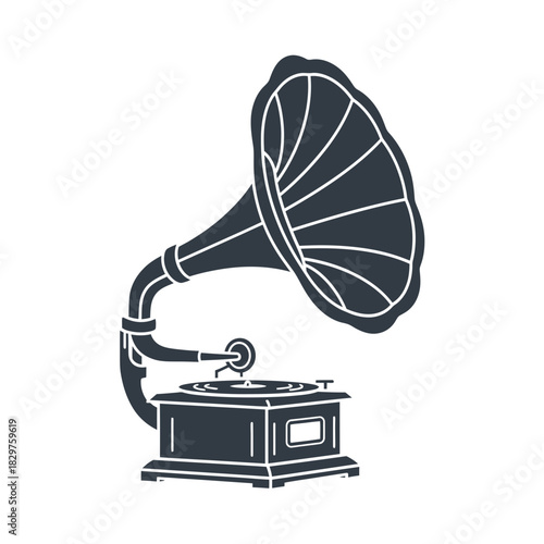 Vintage Gramophone Silhouette – Retro Music Player Vector Illustration
