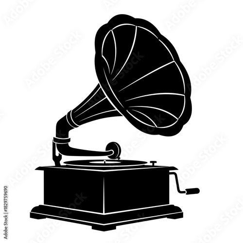 Vintage Gramophone Silhouette – Retro Music Player Vector Illustration