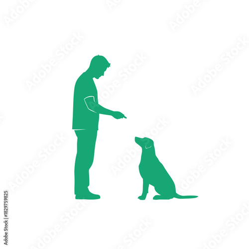Dog Training Silhouette – Woman Teaching Dog Command Vector Illustration