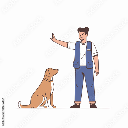 Dog Training Silhouette – Woman Teaching Dog Command Vector Illustration
