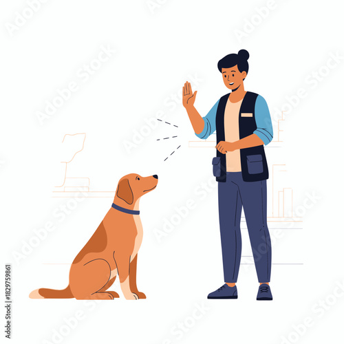 Dog Training Silhouette – Woman Teaching Dog Command Vector Illustration