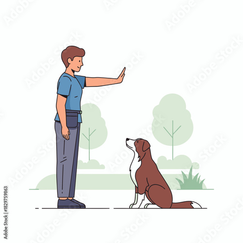 Dog Training Silhouette – Woman Teaching Dog Command Vector Illustration