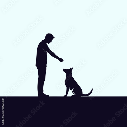 Dog Training Silhouette – Woman Teaching Dog Command Vector Illustration
