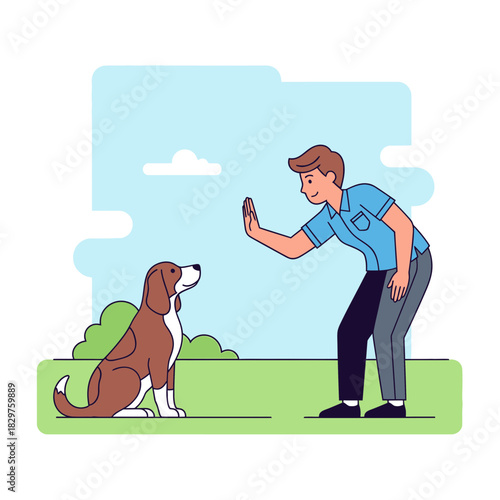 Dog Training Silhouette – Woman Teaching Dog Command Vector Illustration