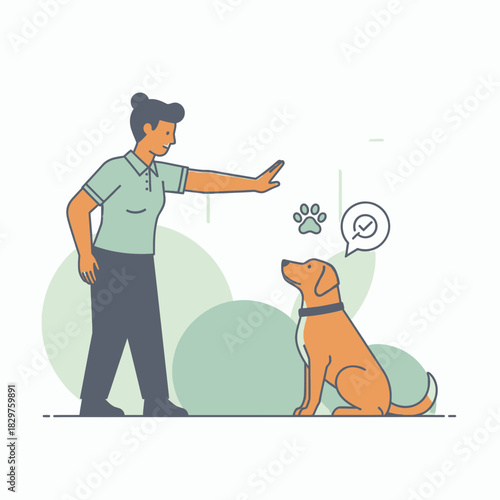 Dog Training Silhouette – Woman Teaching Dog Command Vector Illustration